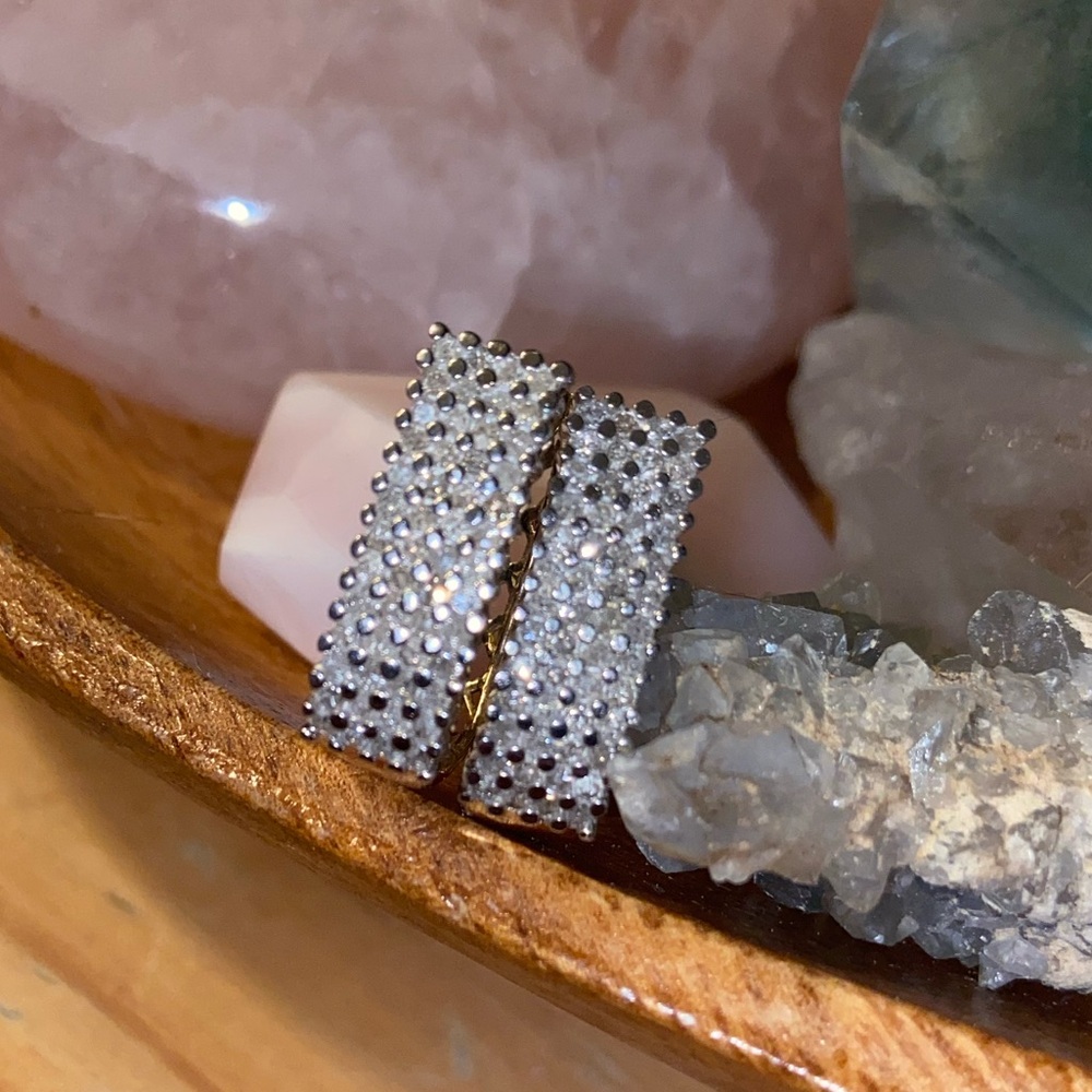 Vintage Custom 10K Yellow Gold 104 Genuine Diamond Four Row Huggie Earrings - Picture 6 of 15
